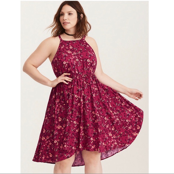 torrid Dresses & Skirts - Torrid Butterfly Floral Challis Hi-Lo Dress Pink